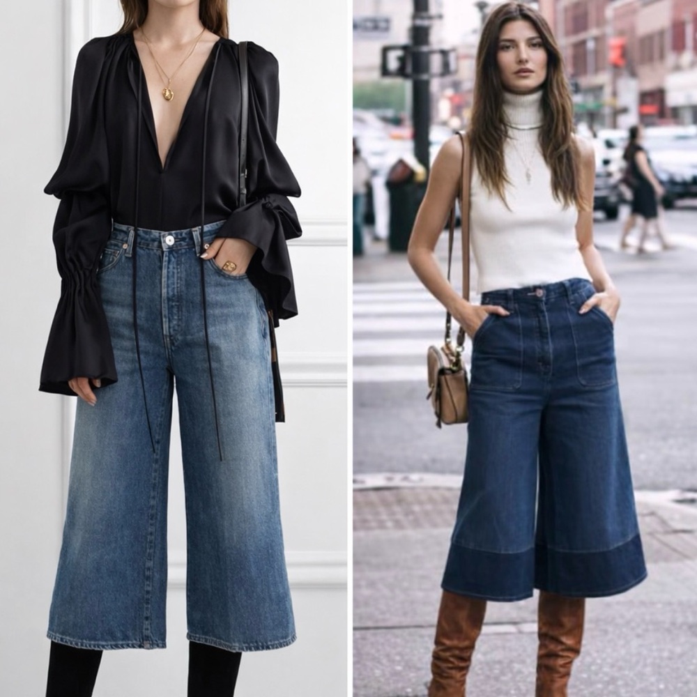 Denim Gaucho Jeans Size 12 Blue Vtg 70s Wide Leg 32" X 21” Crop Faded Vezucci